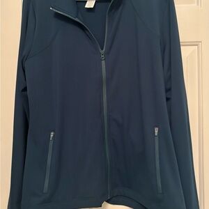 Abella Blue Utility Jacket with Standing Collar and Minimalist Design